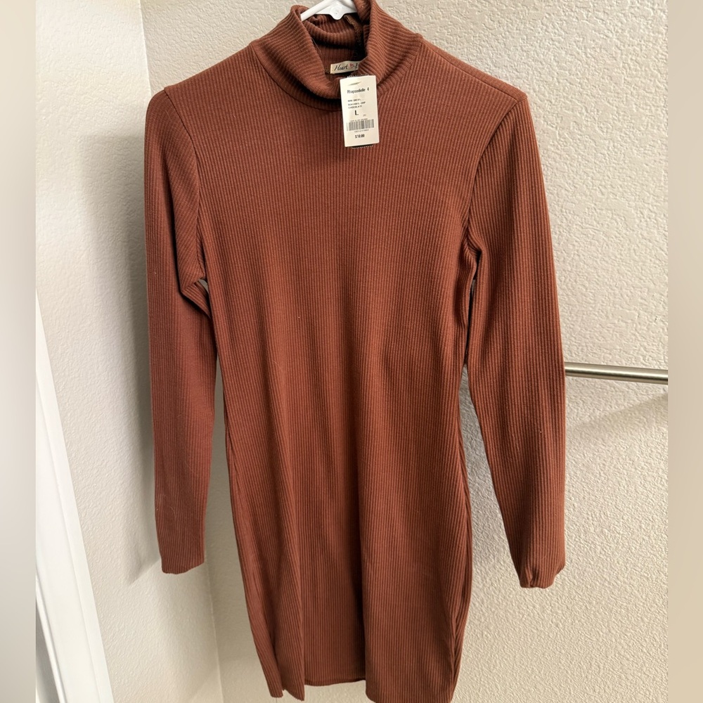 Ribbed Turtleneck Mini Dress - Size L (NWT)